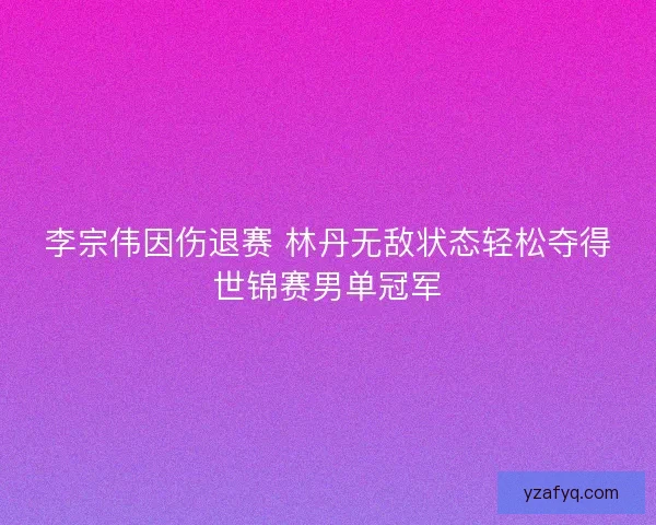 李宗伟因伤退赛 林丹无敌状态轻松夺得世锦赛男单冠军